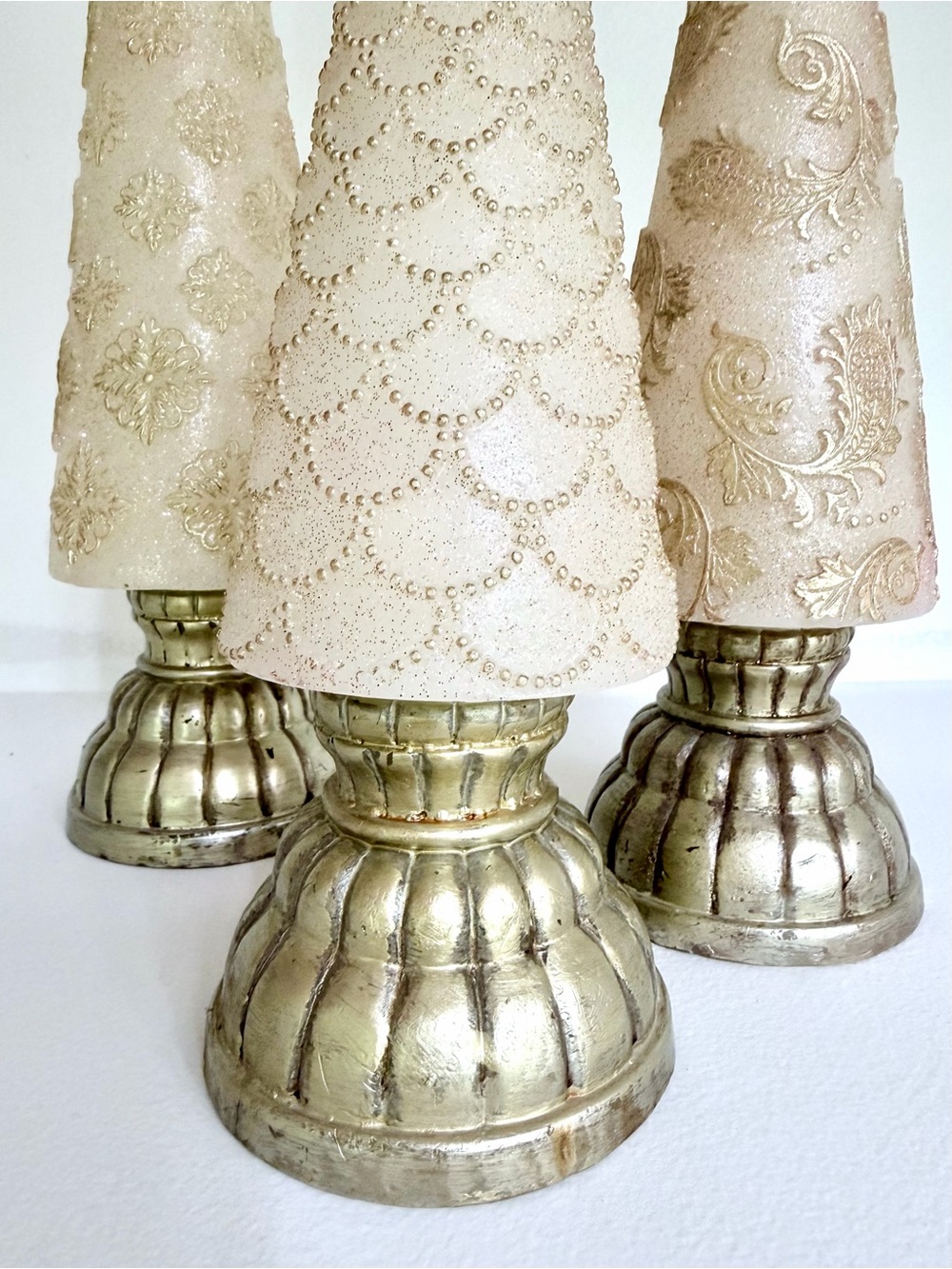 Three Illuminating Gold Wax Holiday Cone Trees - Picture 4 of 16